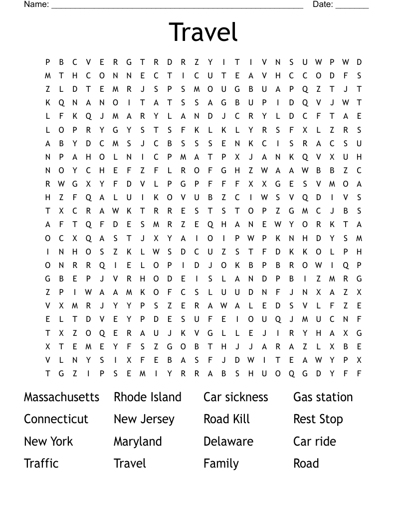 Travel  Word Search