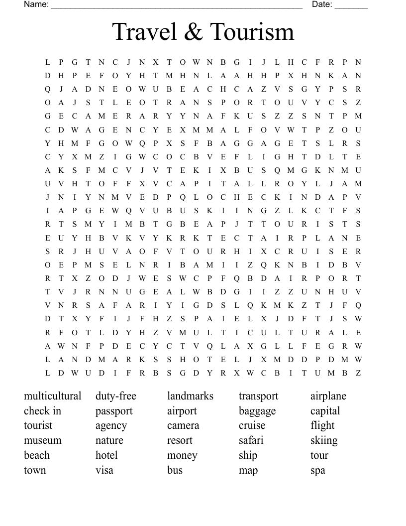 Travel & Tourism Word Search