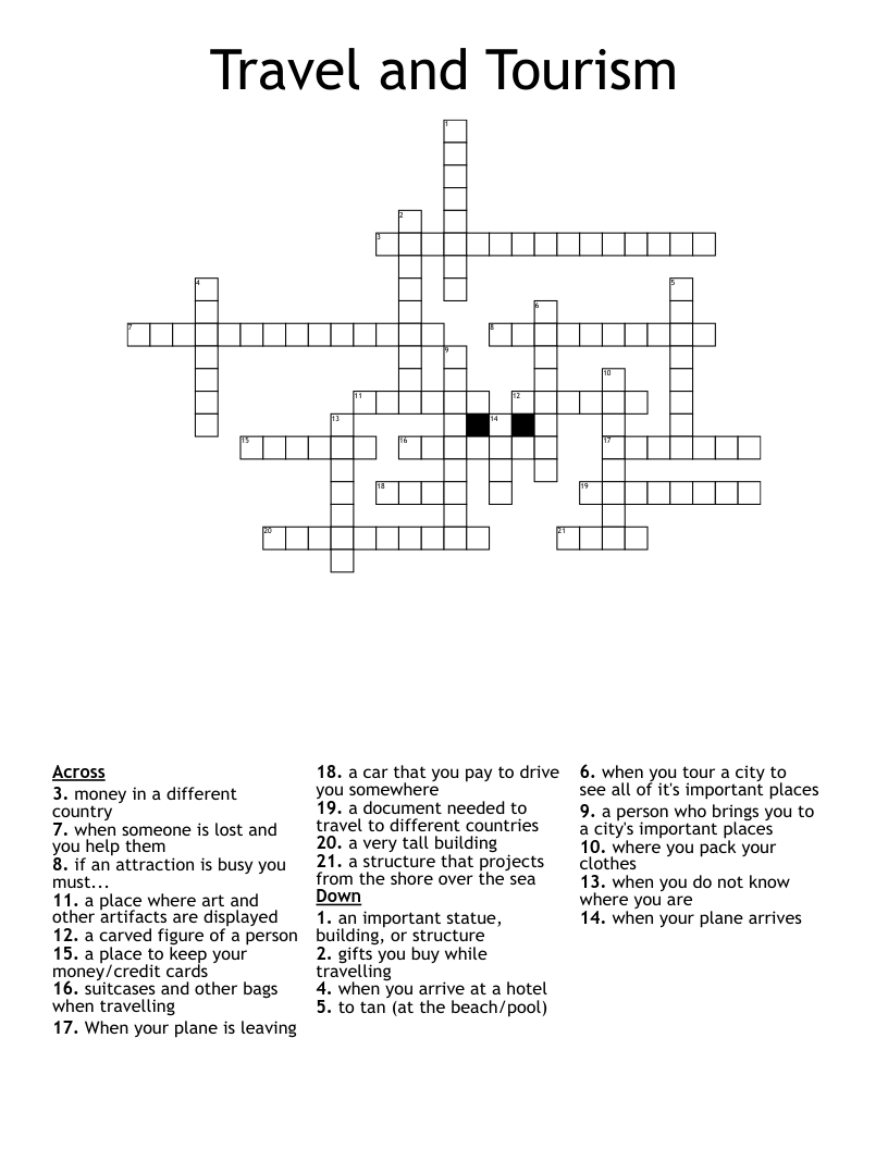Travel and Tourism Crossword