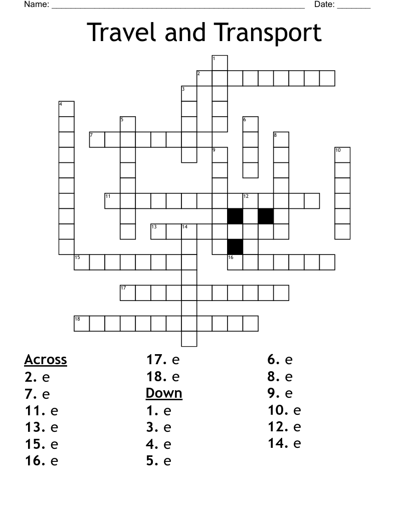 Travel and Transport Crossword