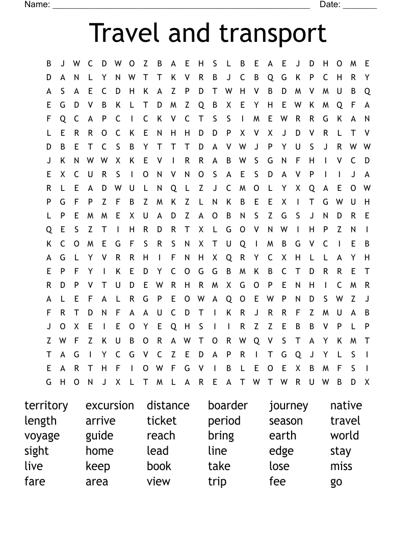 Travel and transport Word Search