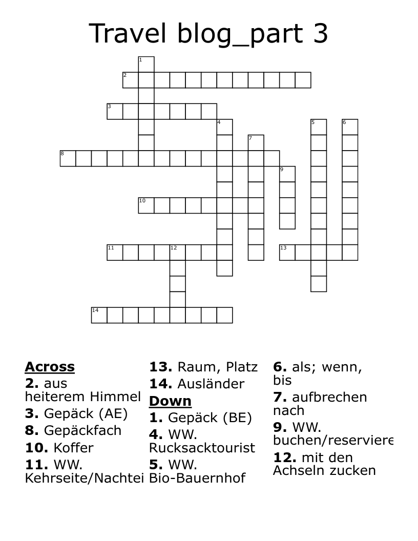 Travel blog_part 3 Crossword