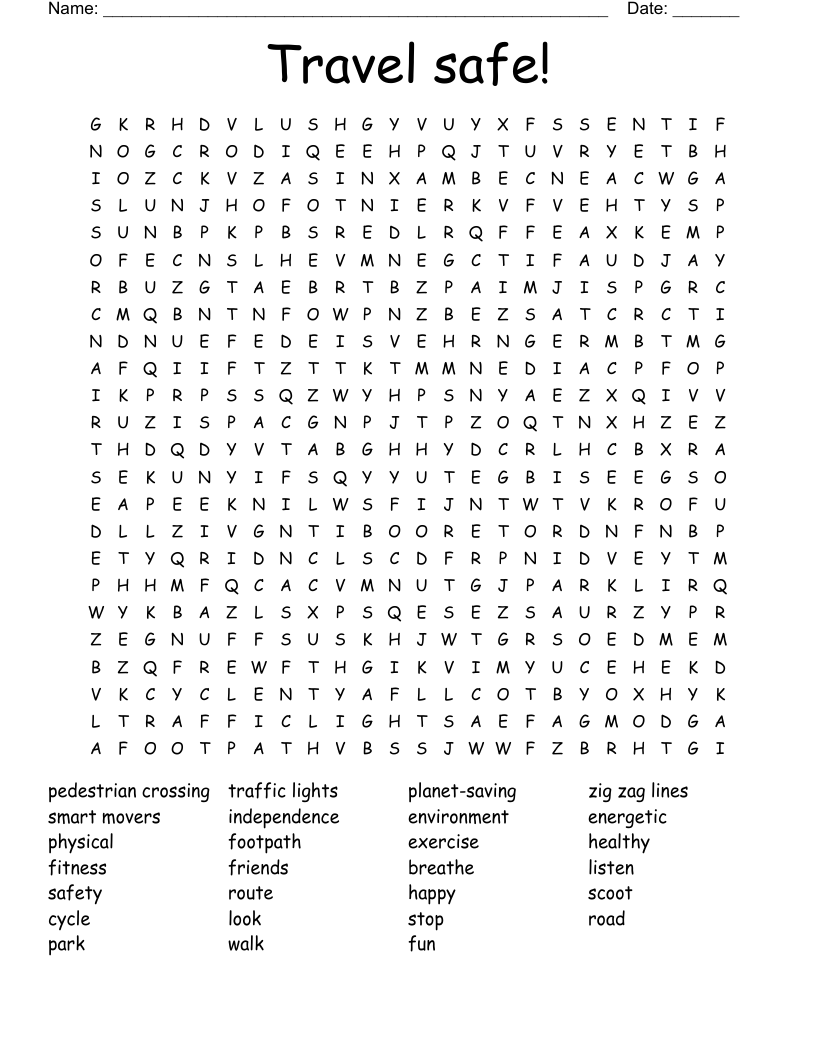 Travel safe! Word Search