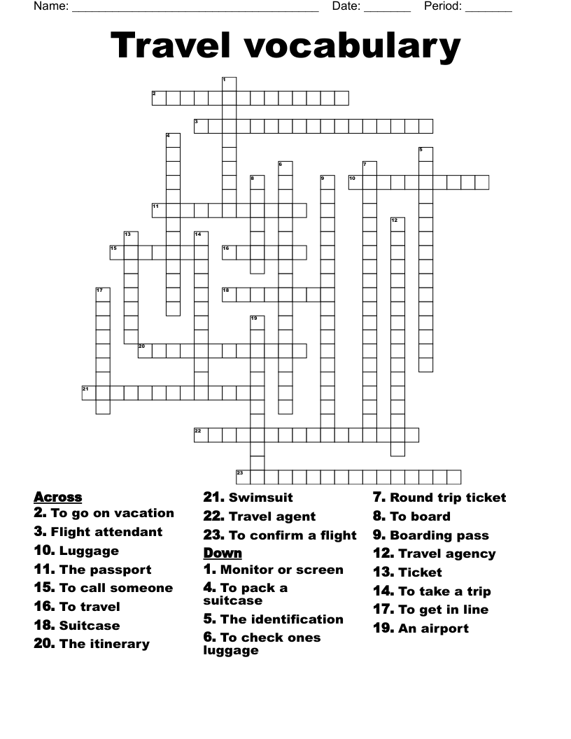 Travel vocabulary Crossword