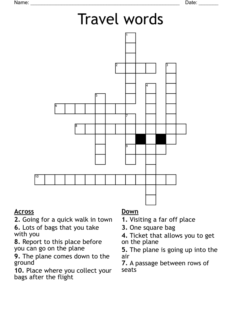 Travel words Crossword