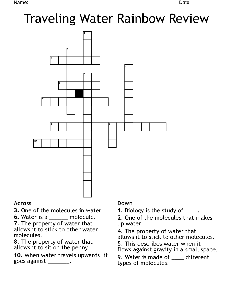 Traveling Water Rainbow Review Crossword