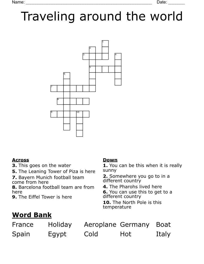 Traveling around the world Crossword