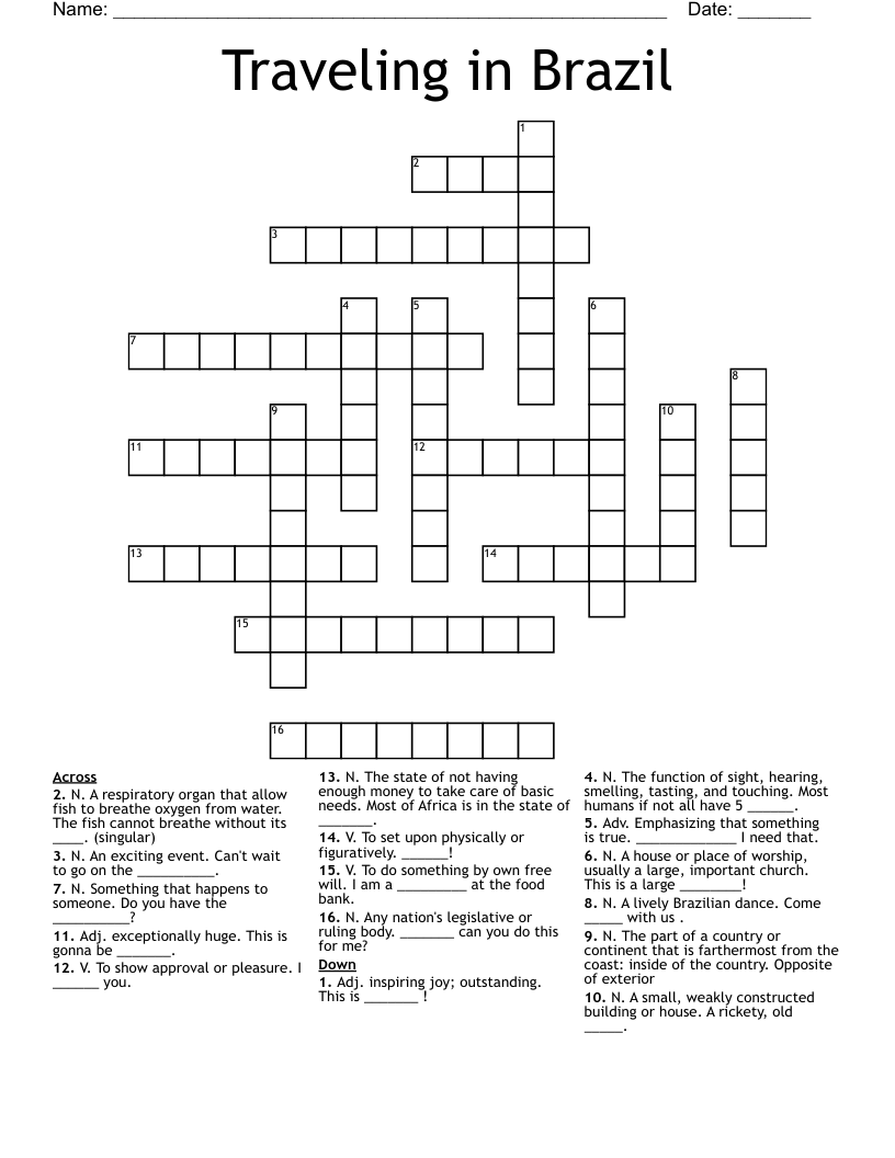 Traveling in Brazil Crossword