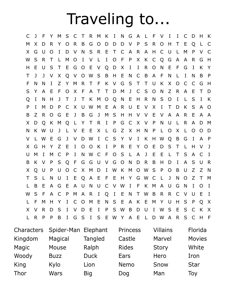 Traveling to... Word Search