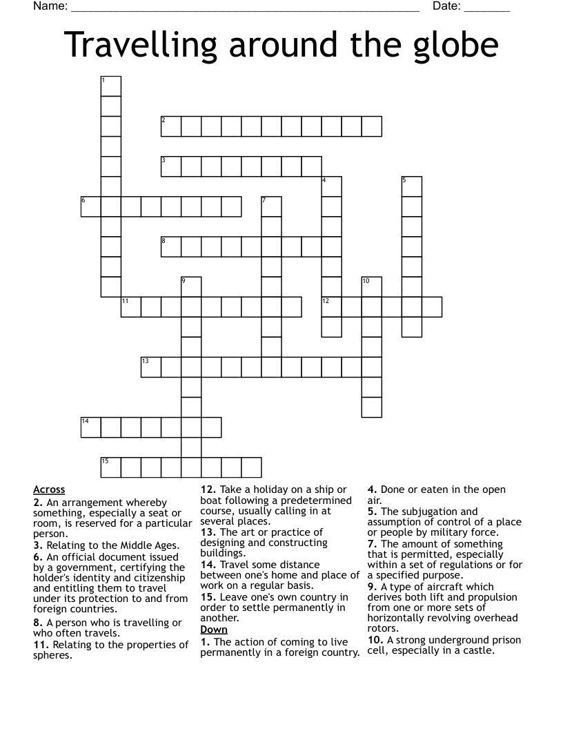 Travelling around the globe Crossword