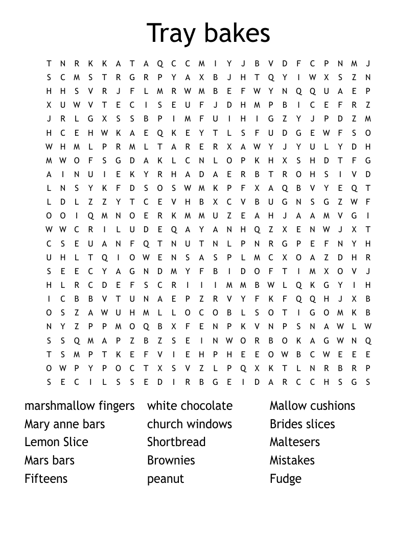 Tray bakes Word Search
