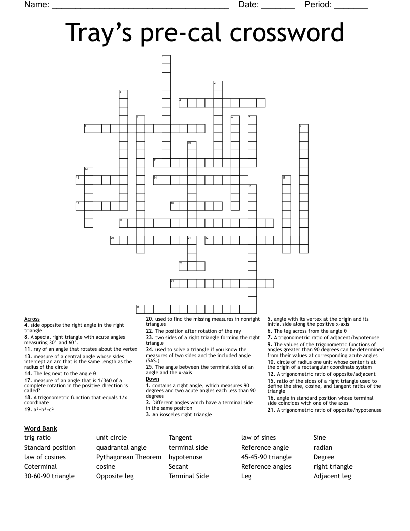 Tray’s pre-cal crossword