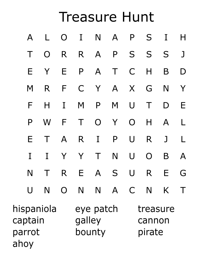 Treasure Hunt Word Search