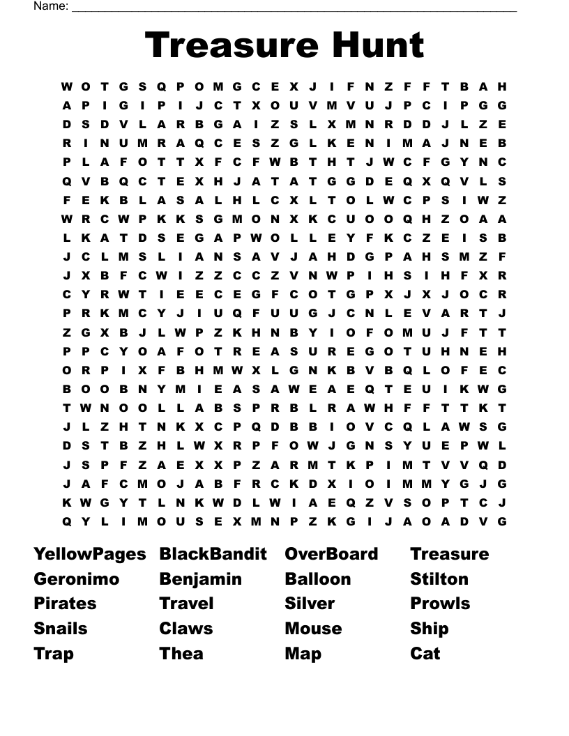 Treasure Hunt Word Search