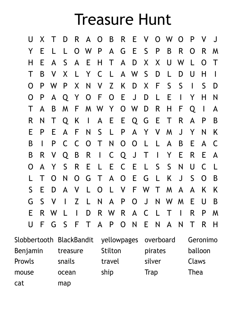 Treasure Hunt Word Search