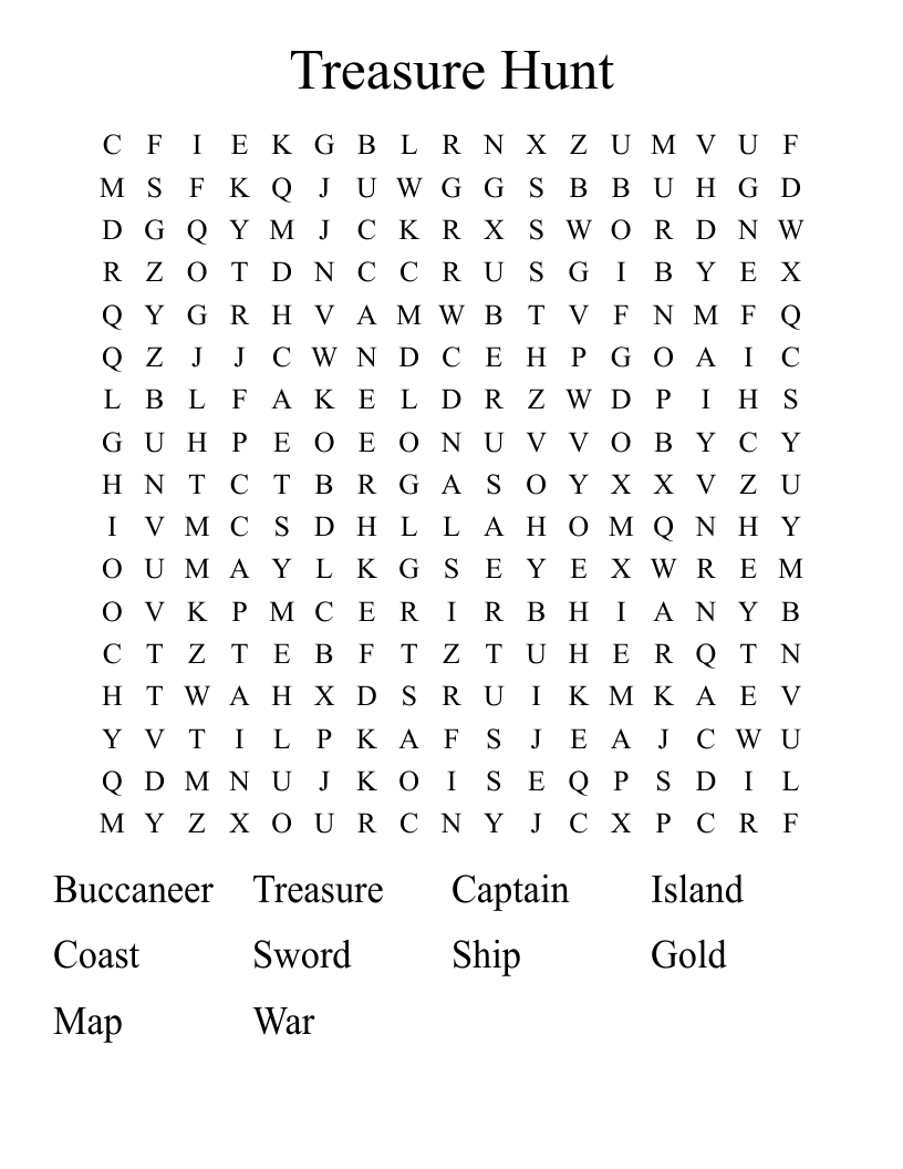 Treasure Hunt Word Search