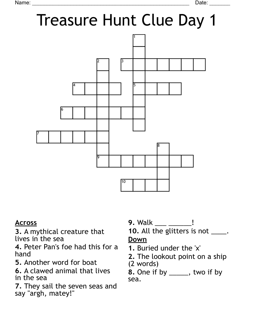 Treasure Hunt Clue Day 1 Crossword