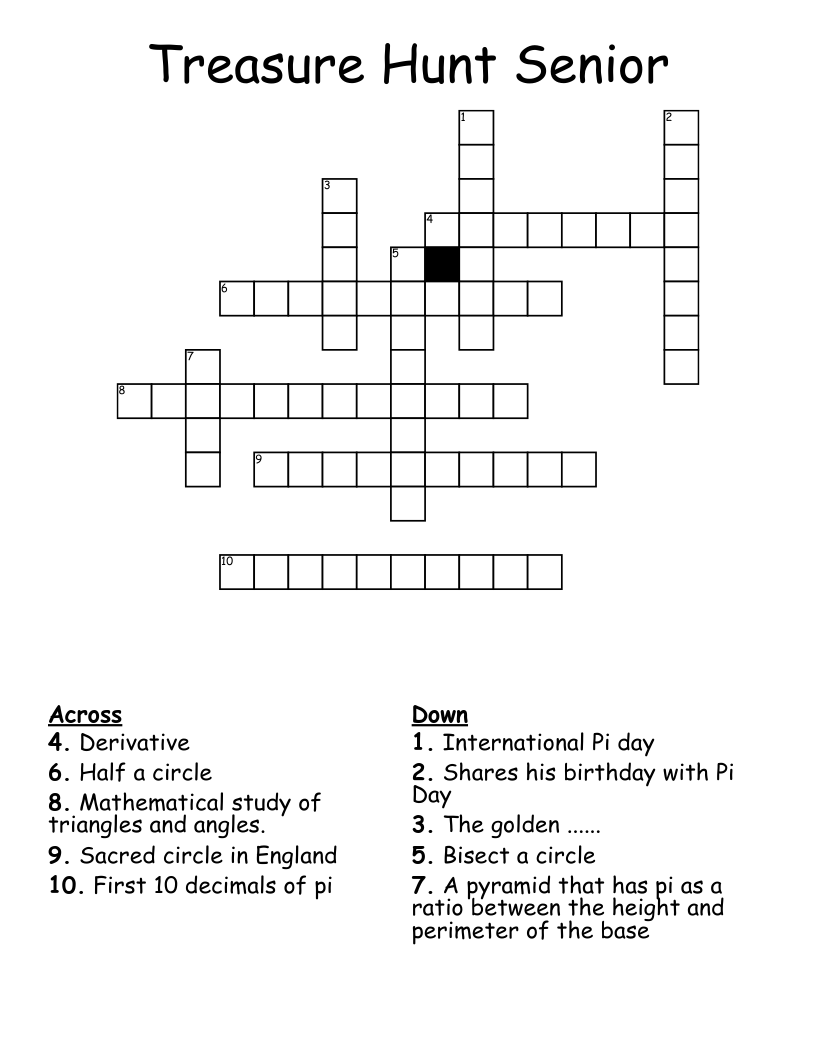 Treasure Hunt Senior Crossword