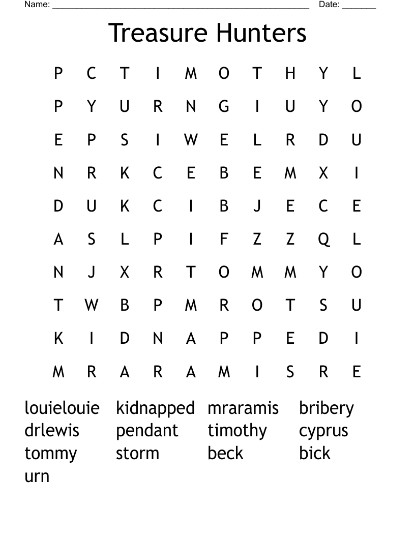 Treasure Hunters Word Search