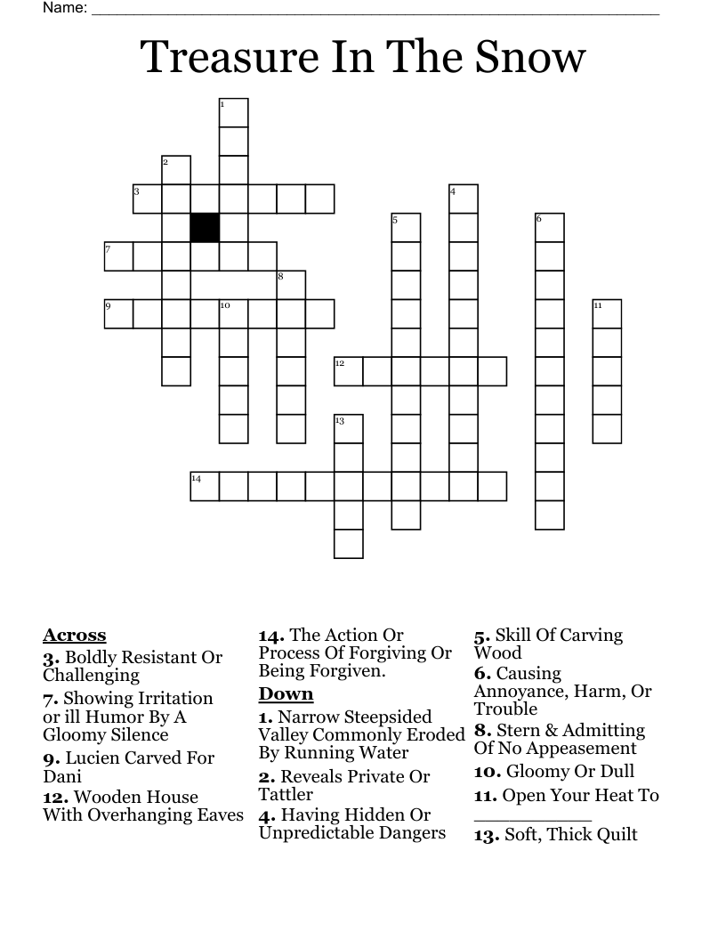 Treasure In The Snow Crossword