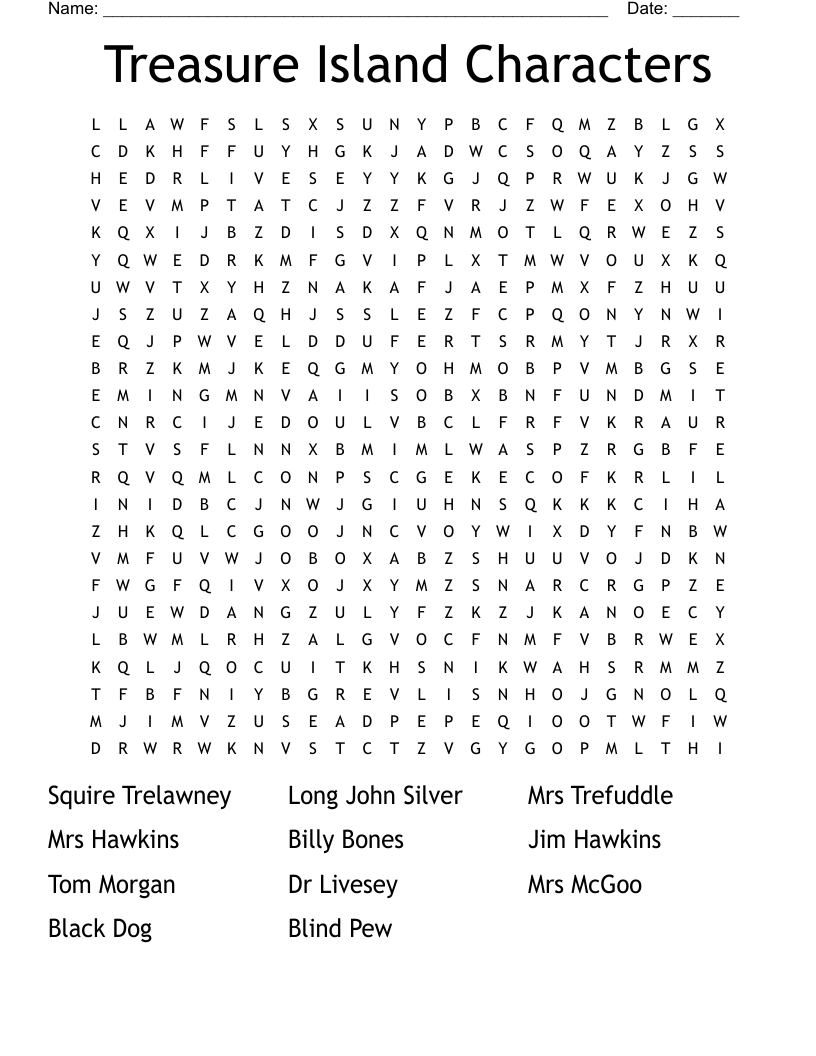 Treasure Island Characters Word Search