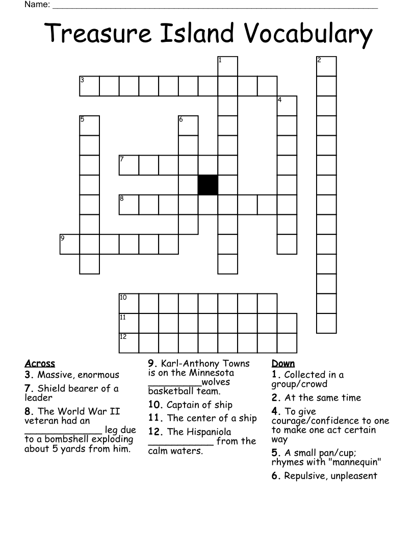 Treasure Island Vocabulary Crossword