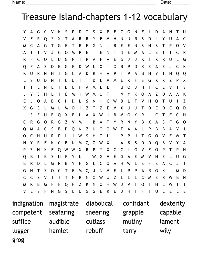Treasure Island-chapters 1-12 vocabulary Word Search