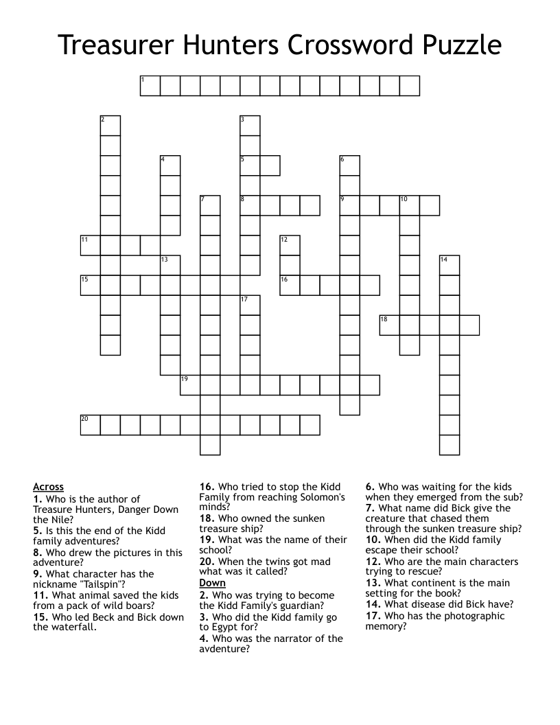 Treasurer Hunters Crossword Puzzle
