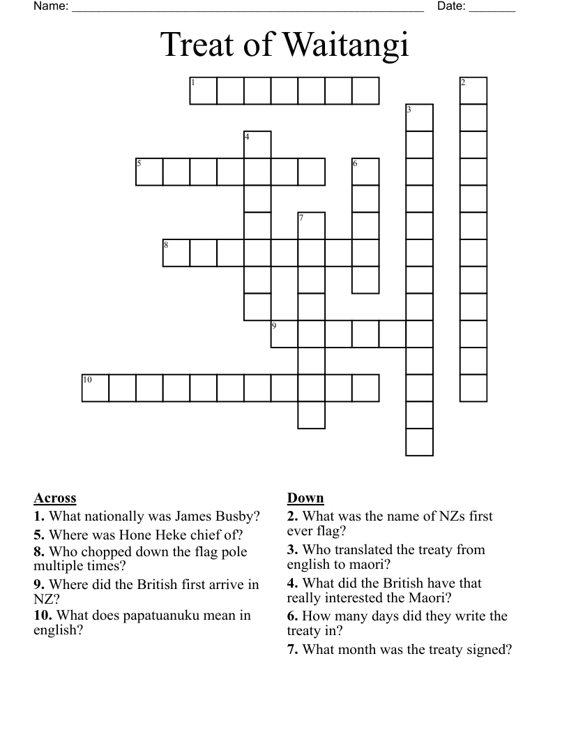 Treat of Waitangi  Crossword