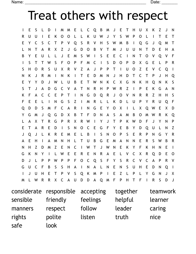 Treat others with respect Word Search