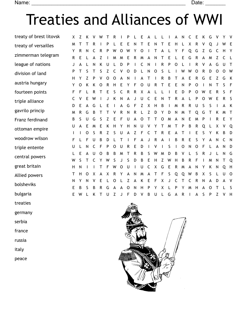 Treaties and Alliances of WWI Word Search
