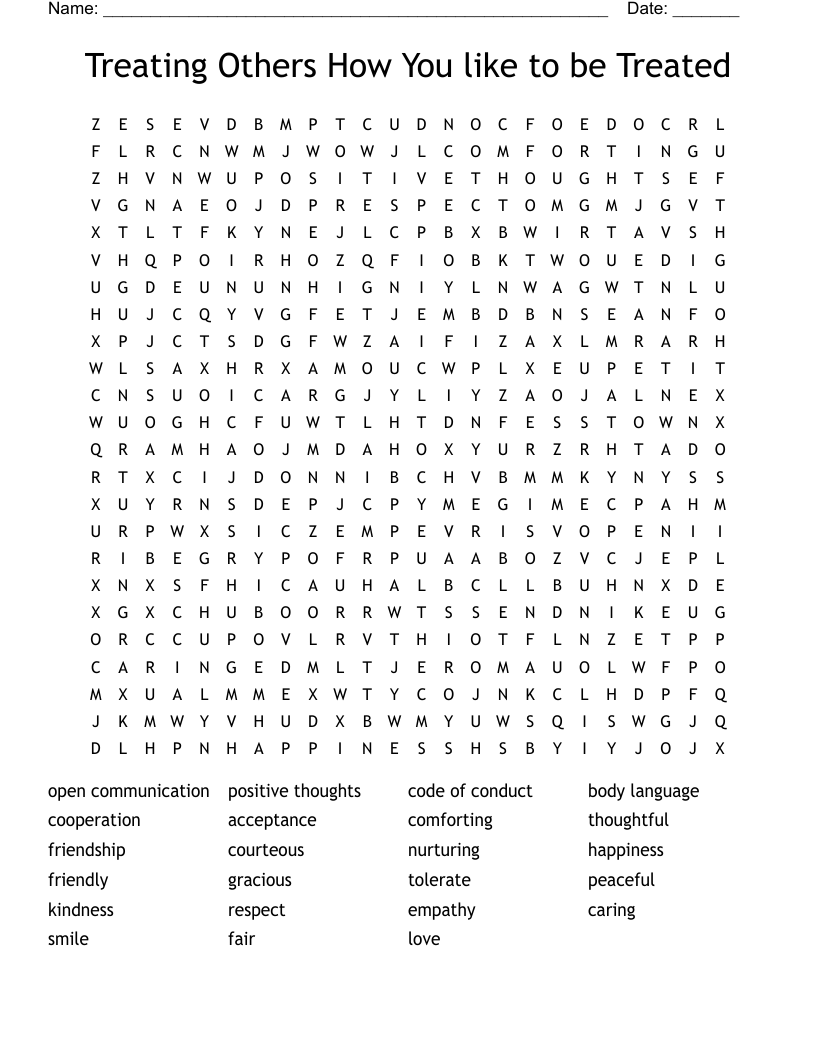 Treating Others How You like to be Treated Word Search