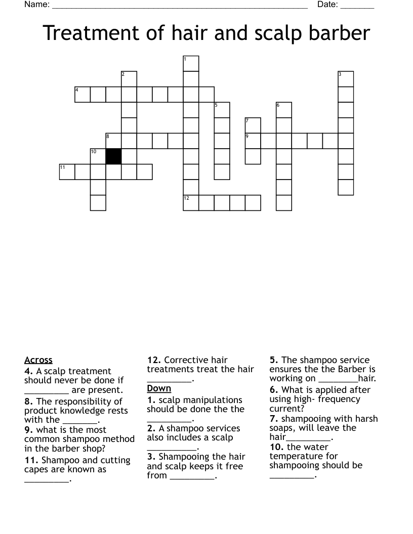 Treatment of hair and scalp barber Crossword