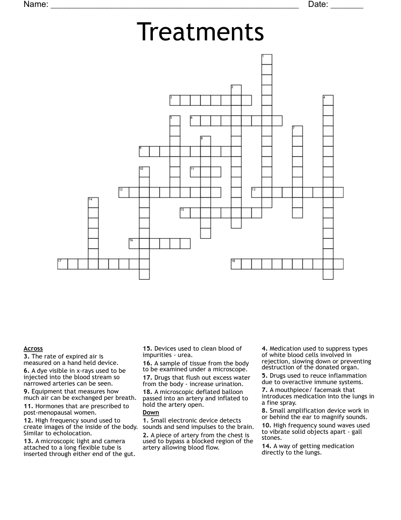 Treatments  Crossword