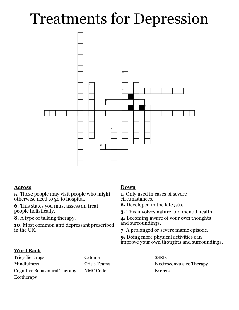 Treatments for Depression Crossword
