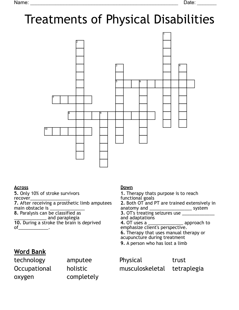 Treatments of Physical Disabilities Crossword