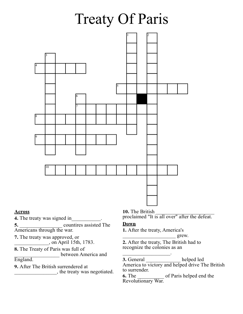 Treaty Of Paris Crossword