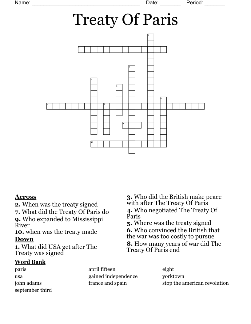 Treaty Of Paris Crossword