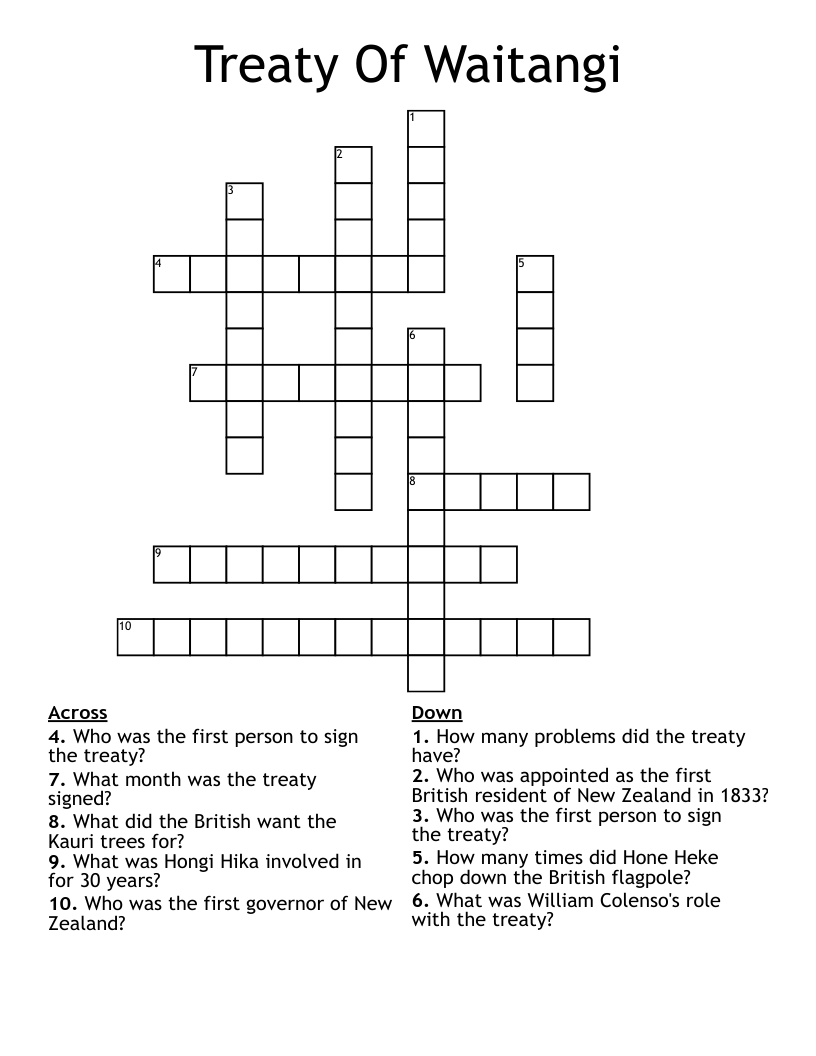 Treaty Of Waitangi Crossword