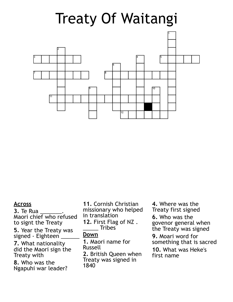 Treaty Of Waitangi Crossword