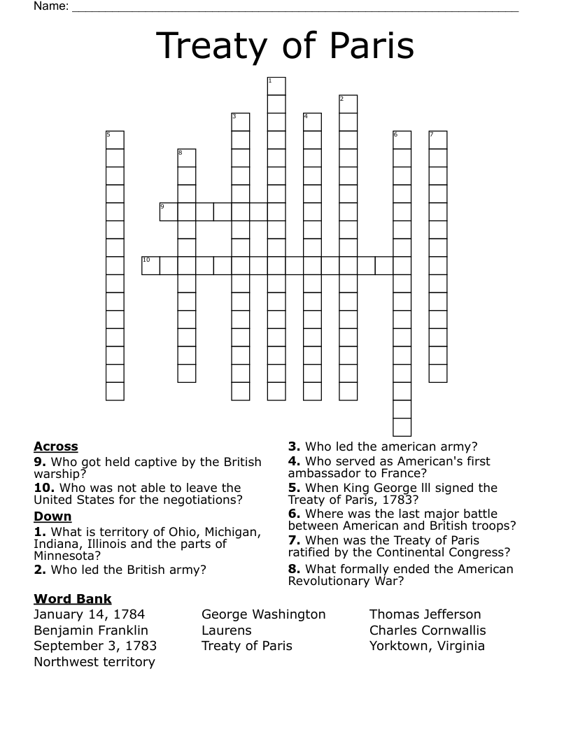 Treaty of Paris Crossword