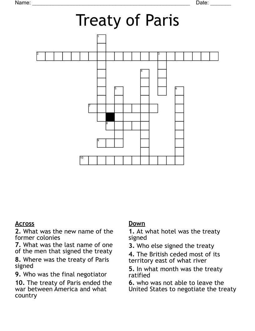 Treaty of Paris Crossword
