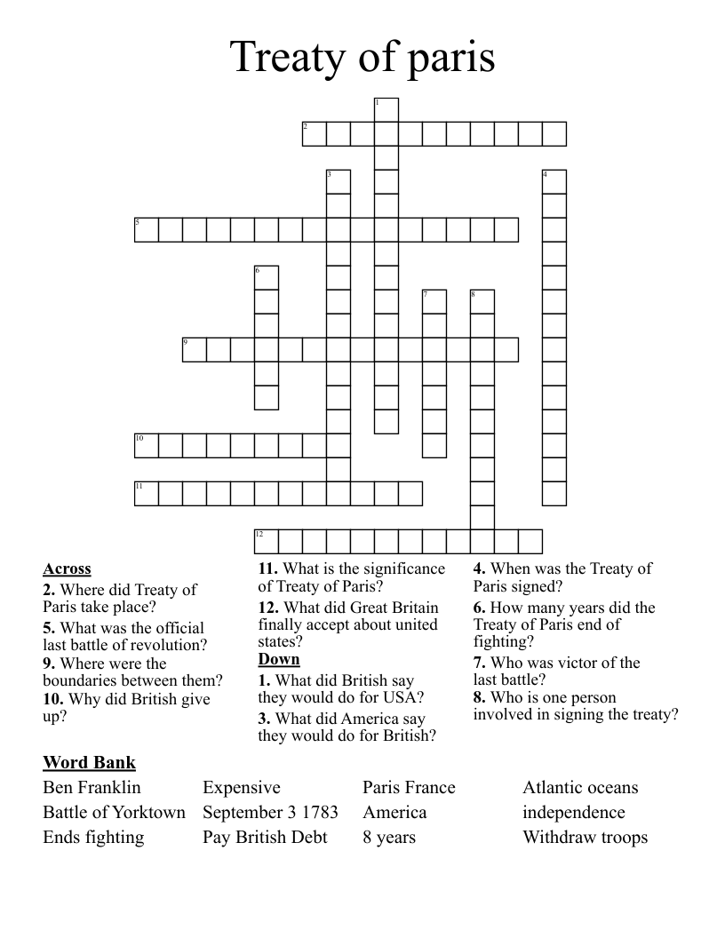 Treaty of paris Crossword
