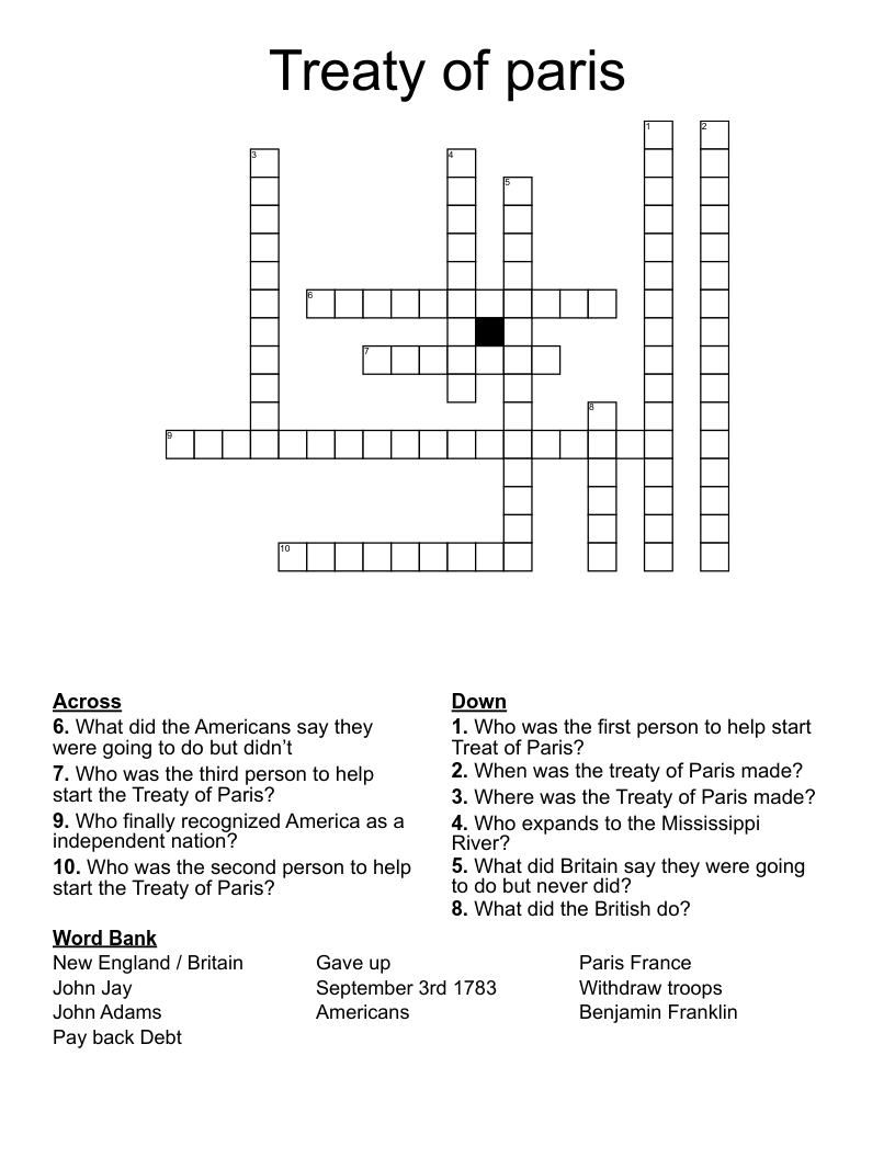 Treaty of paris Crossword