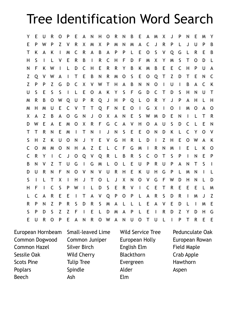 Tree Identification Word Search 