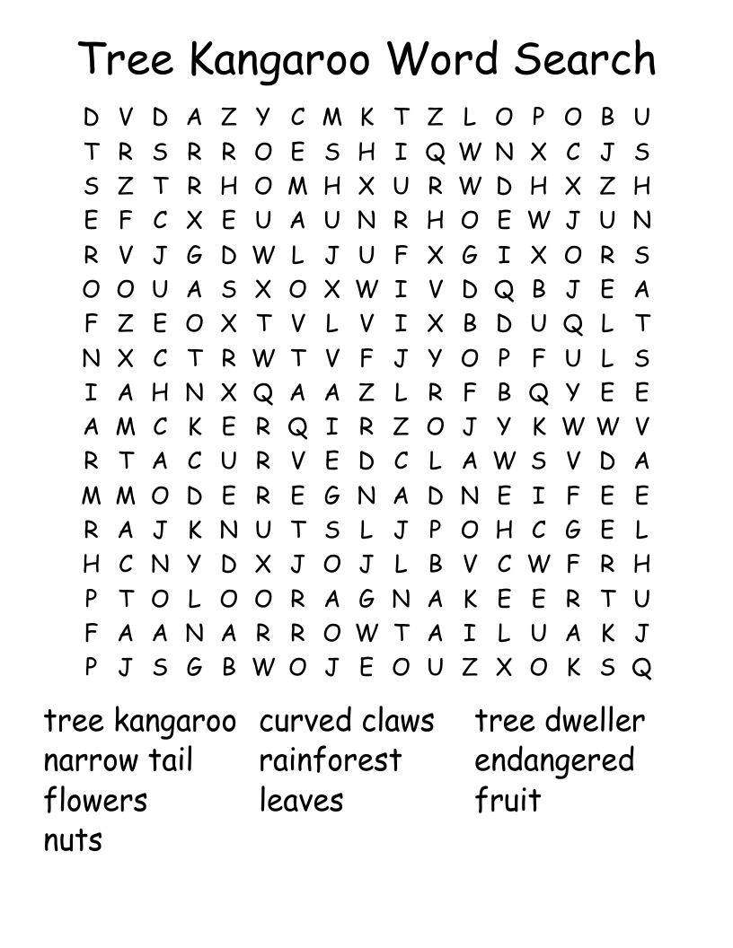 Tree Kangaroo Word Search