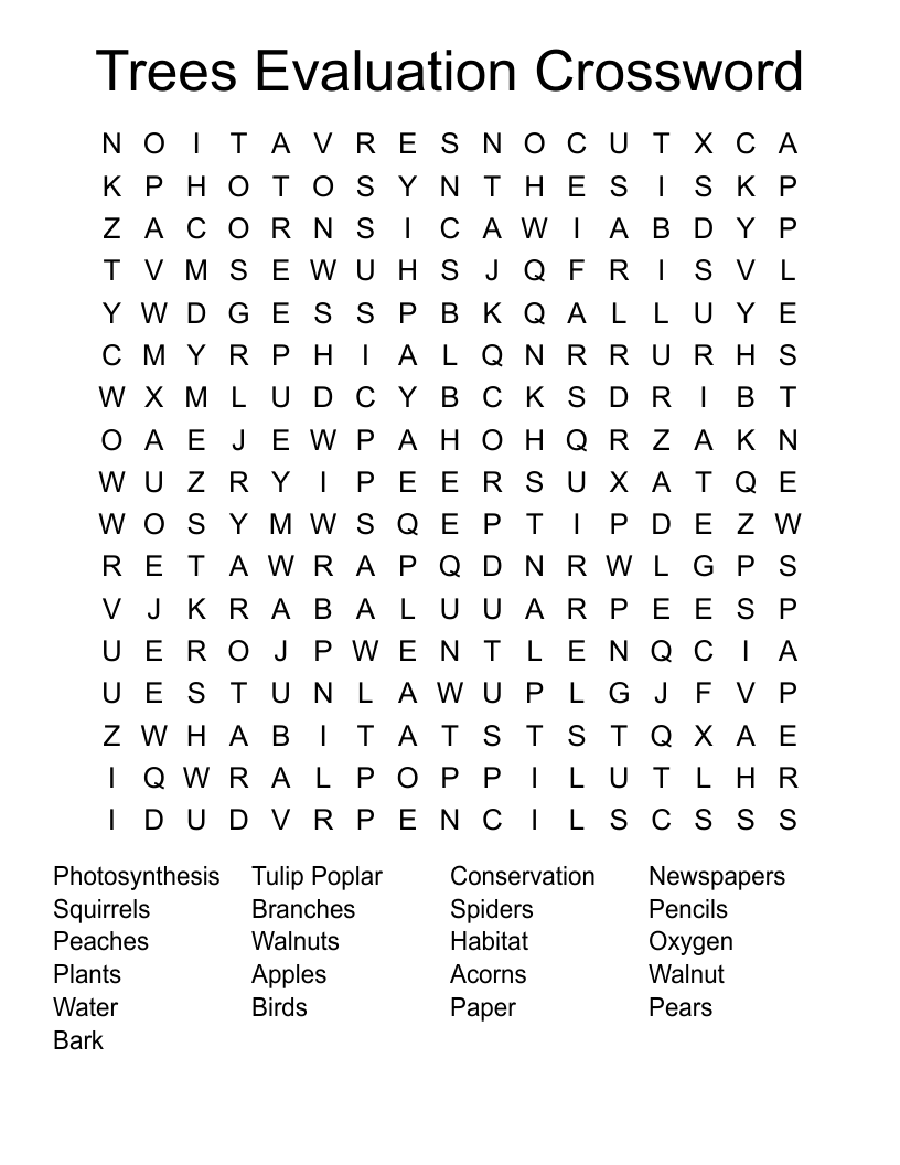 Trees Evaluation Crossword Word Search