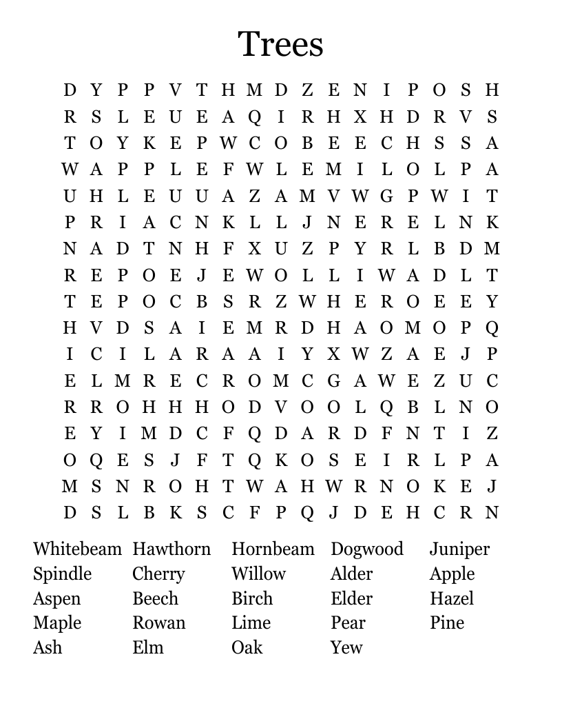 Trees  Word Search