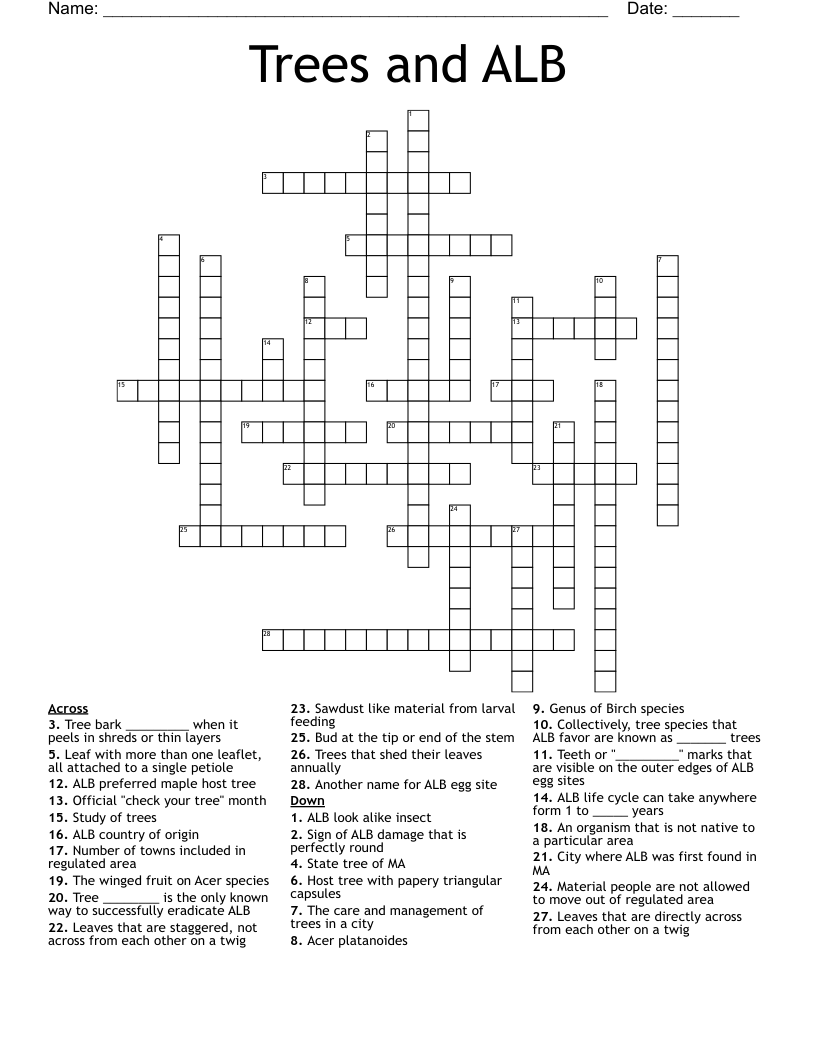 Trees and ALB Crossword