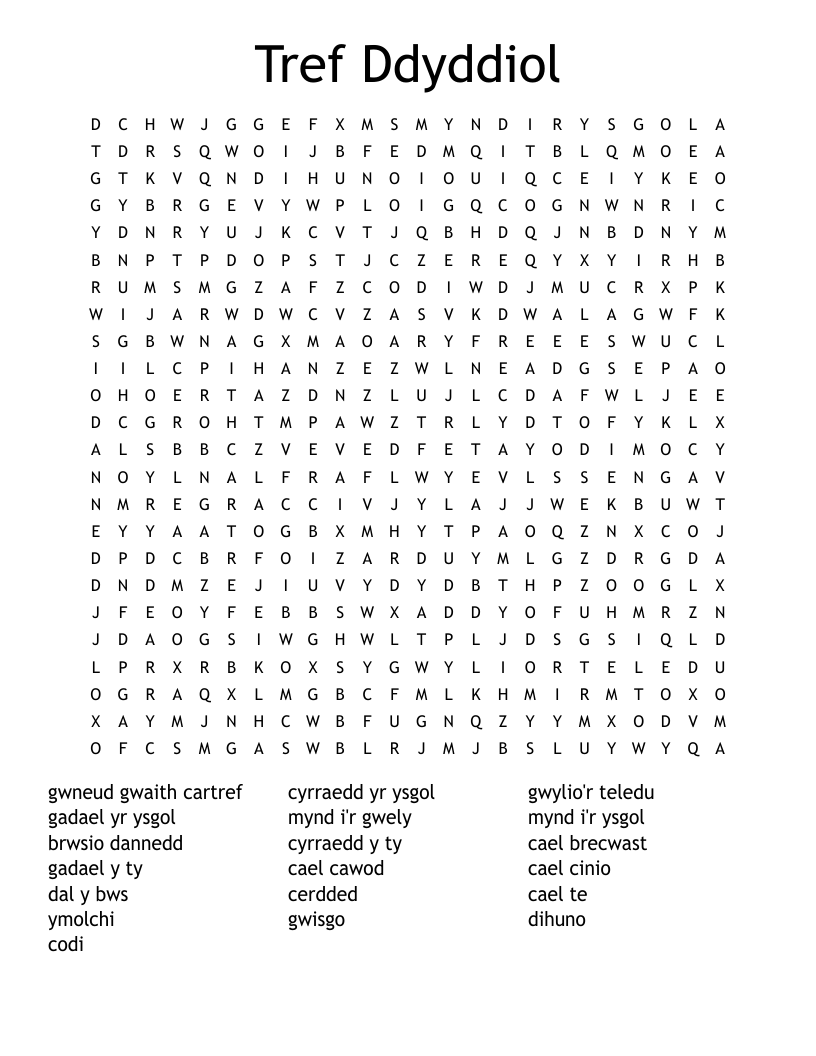 Tref Ddyddiol Word Search